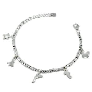 Bracciale in argento con dadini e charms tema marino silver