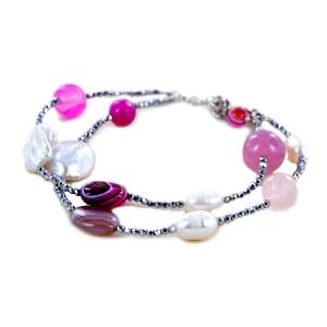 Bracciale in argento con perle barocche agata rosa e quarzi - gallery