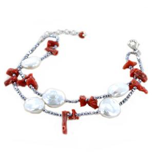 Bracciale in argento con perle barocche e corallo - gallery