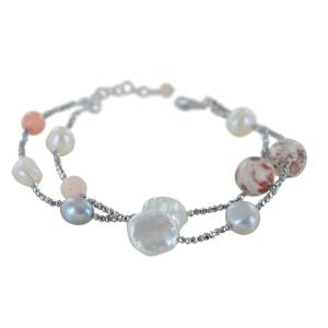 Bracciale in argento con perle barocche e corallo  - gallery