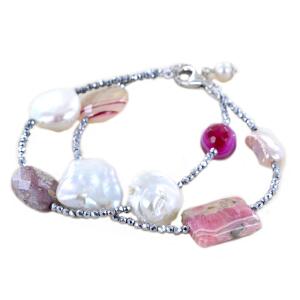 Bracciale in argento con perle barocche e rodocrosite