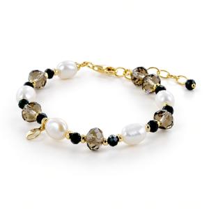 Bracciale in Argento con perle di acqua dolce cristalli fum� e ematite gialla - gallery