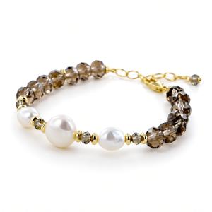 Bracciale in Argento con perle di acqua dolce cristalli fume e ematite - gallery