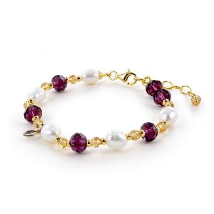 Bracciale in Argento con perle di acqua dolce cristalli rosa e ematite gialla - gallery