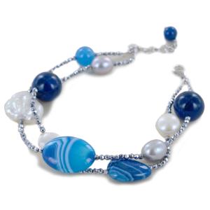 Bracciale in argento con perle e agata blu - gallery