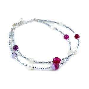 Bracciale in argento con perle e Agata fucsia - gallery