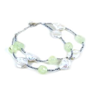 Bracciale in argento con perle e Prehnite