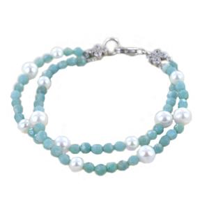 Bracciale in argento con perle freswhater e apatite azzurra - gallery