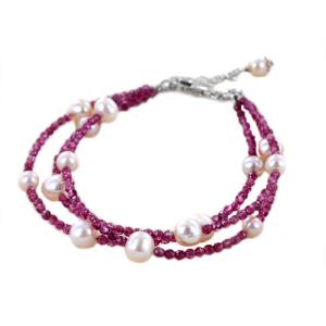 Bracciale in argento con perle freswhater e granato rosa - gallery