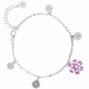 Bracciale in argento con zirconi a fiore rosa collezione Lumiere - gallery