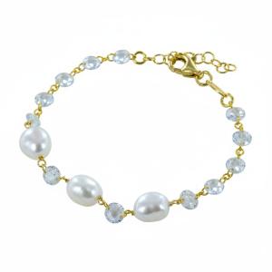Bracciale in Argento giallo con perle di acqua dolce e zirconi 