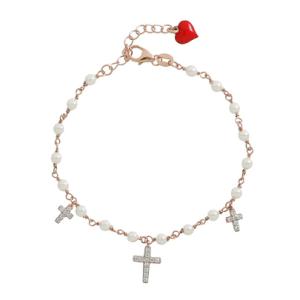 ONEFINITY Bracciale Con Croce In Argento 925 E Opale – Gioiello Di Fede Per Donna