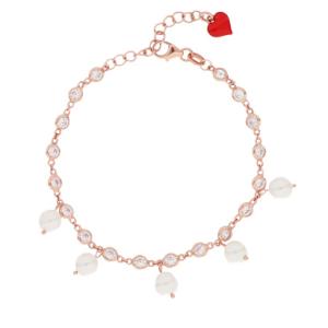 Bracciale in argento rosa e perle Moon Girl Cuori Milano