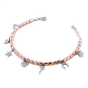 Bracciale in argento rosato con charm Portafortuna con silver e zirconi - gallery