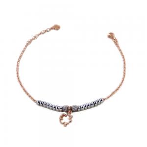 Bracciale in argento rosato con charm Quadrifoglio sfere silver e zirconi