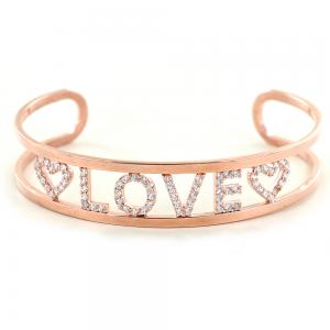 Bracciale rigido in argento a binario rose con scritta Love