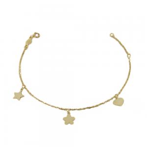 Bracciale in oro 9 kt con charms Cuore Stella Quadrifoglio - gallery