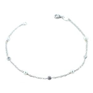 Bracciale in oro bianco a con perle e zirconi