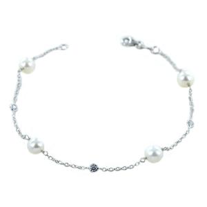 Bracciale in oro bianco a con perle e zirconi