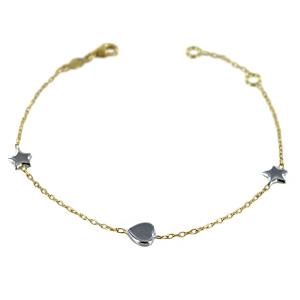 Bracciale in oro giallo con Stelle e Cuore in oro bianco - gallery