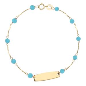 Bracciale in oro giallo e turchese con targhetta 
