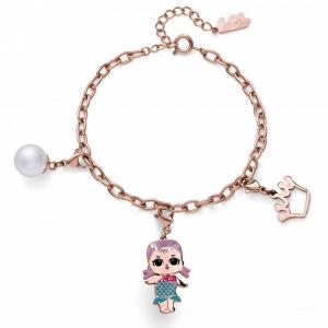 Bracciale Lol Surprise Merbaby in acciaio rose con charms perla e corona - gallery