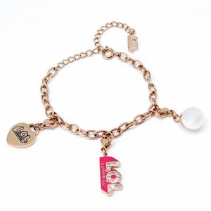 Bracciale Lol Surprise scritta LOL in acciaio rose con charms perla e cuore