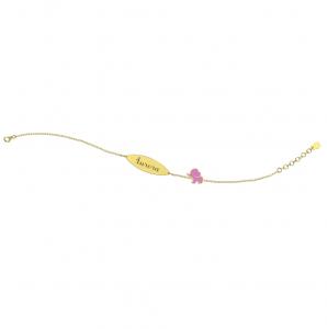 Bracciale Nanan da bambina in oro 9kt con targhetta personalizzabile e Elefantino rosa NGLD0011