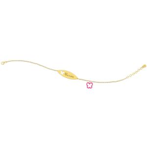 Bracciale Nanan da bambina in oro 9kt con targhetta personalizzabile e farfalla rosa NGLD0051