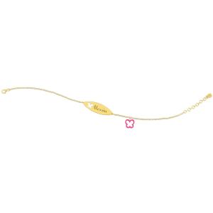 Bracciale Nanan da bambina in oro 9kt con targhetta personalizzabile e farfalla rosa NGLD0051 - gallery