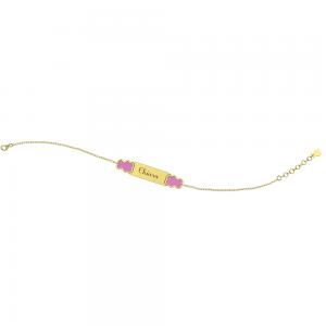 Bracciale Nanan da bambina in oro 9kt con targhetta personalizzabile e orsetti rosa NGLD0022