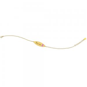 Bracciale Nanan da bambina in oro 9kt con targhetta personalizzabile e orsetto rosa NGLD0016