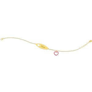 Bracciale Nanan da bambina/o in oro 9kt con targhetta personalizzabile e cuore rosso NGLD0045