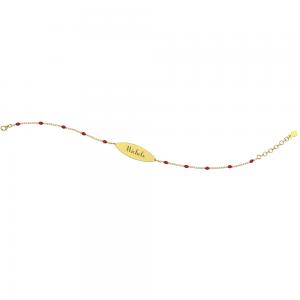 Bracciale Nanan da bambino/a in oro 9kt con targhetta e sfere rosse personalizzabile NGLD0001