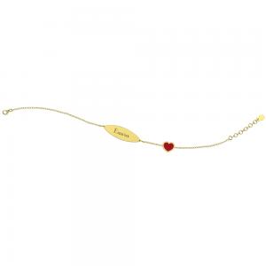 Bracciale Nanan da bambino/a in oro 9kt con targhetta e cuore rosso NGLD0038