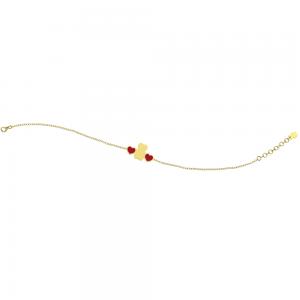 Bracciale Nanan da bambino/a in oro 9kt con targhetta personalizzabile con cuoricini rossi NGLD0015