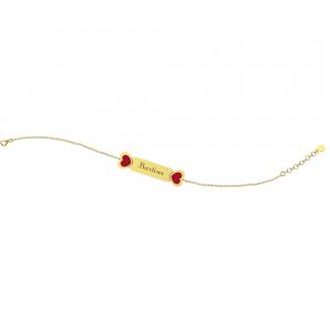 Bracciale Nanan da bambino/a in oro 9kt con targhetta personalizzabile e due cuori rossi NGLD0025 - gallery