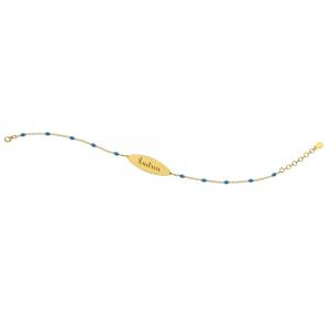 Bracciale Nanan da bambino in oro 9kt con targhetta e sfere azzurre personalizzabile NGLD0003 - gallery