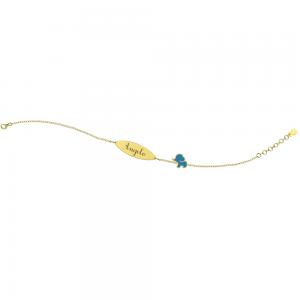 Bracciale Nanan da bambino in oro 9kt con targhetta personalizzabile e elefantino azzurro NGLD0012