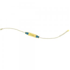 Bracciale Nanan da bambino in oro 9kt con targhetta personalizzabile e orsetti azzurri NGLD0023