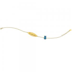 Bracciale Nanan da bambino in oro 9kt con targhetta personalizzabile e orsetto azzurro NGLD0006 - gallery