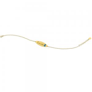 Bracciale Nanan da bambino in oro 9kt con targhetta personalizzabile e orsetto azzurro NGLD0017 - gallery