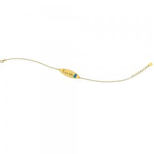 Bracciale Nanan da bambino in oro 9kt con targhetta personalizzabile e orsetto azzurro NGLD0017