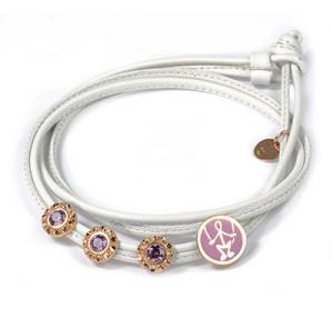 Bracciale Pensierii Felici in pelle bianca con soggetti in bagno d'oro rosa - gallery