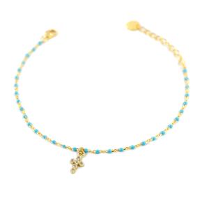 Bracciale religioso Agios azzurro con croce strass