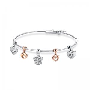 Bracciale rigido con charms Cuori e Angelo in argento con Zirconi GIA 335