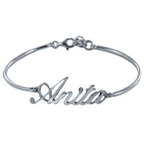 Bracciale rigido da ragazza personalizzato con nome in argento e diamanti - gallery