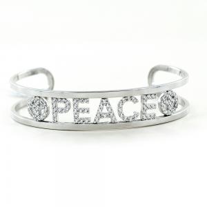 Bracciale rigido in argento a binario con scritta PEACE - gallery