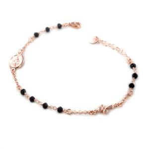 Bracciale Rosario in Argento rosa e Onice nera