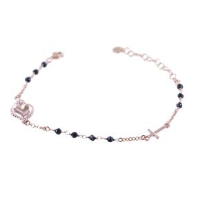 Bracciale Rosario Sacro Cuore in Argento rosa e Onice nera